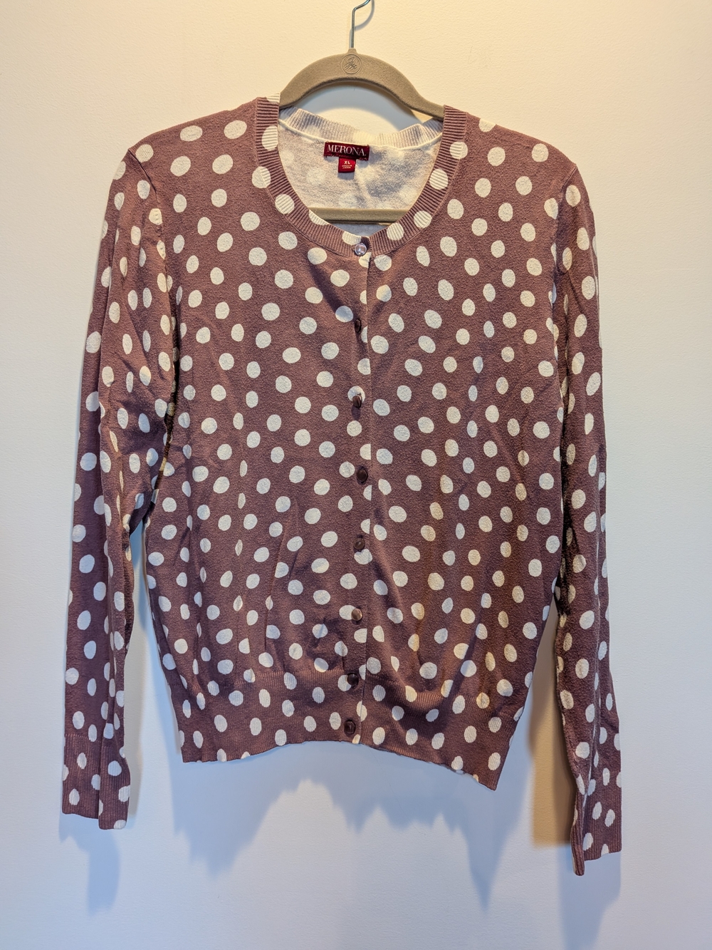 Merona Mauve Polka Dot Cardigan Sweater XL